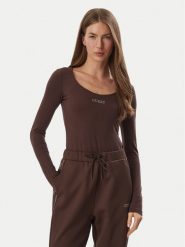 Guess Body V6BP12 K6916 Brązowy ciemny Slim Fit. Brązowe bluzki damskie Guess, xxs, z aplikacjami, z bawełny, bez kołnierzyka, bez ramiączek. Za 214.99 zł.