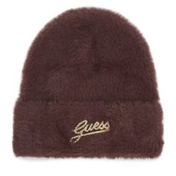 Czapka Guess. Brązowe czapki i kapelusze damskie Guess, na zimę, z aplikacjami. Za 154.99 zł.