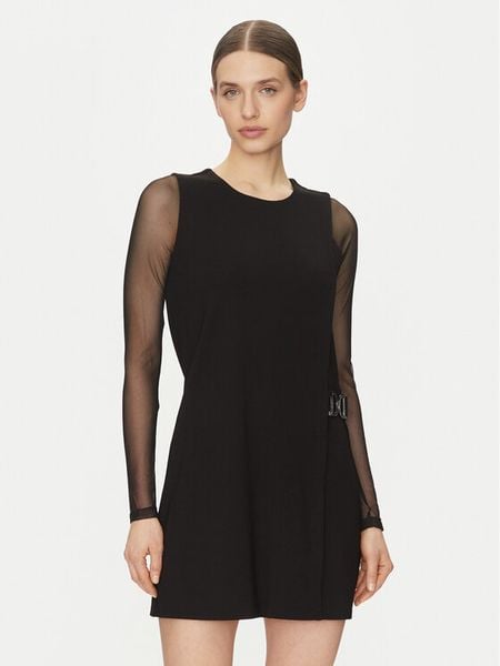 DKNY Sukienka koktajlowa DD4JBD29 Czarny Regular Fit. Czarne sukienki damskie DKNY, bez wzorów, z syntetyku, wizytowe, bez kołnierzyka, bez ramiączek. Za 329.99 zł.