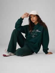 4F Bluza dresowa loose z kapturem damska - zielona XL. Zielone bluzy sportowe damskie 4f, l, bez wzorów, z dresówki, z kapturem. Za 169.99 zł.