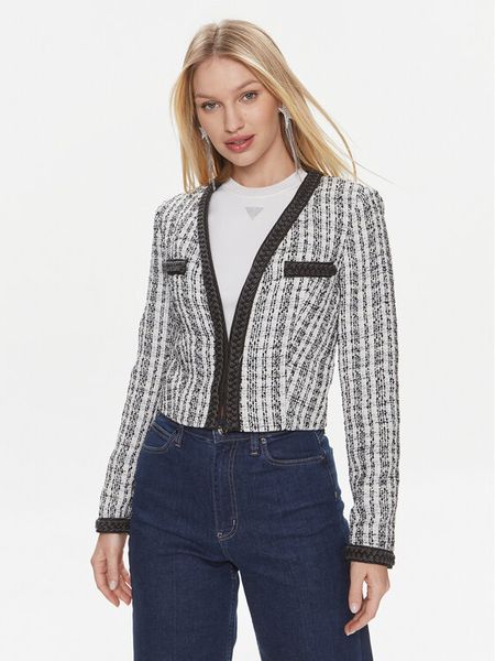 Guess Marynarka Tosca Braid Boucle J W4RN38 WFWV2 Czarny Regular Fit. Czarne żakiety damskie Guess, xs, z aplikacjami, z syntetyku. Za 349.99 zł.