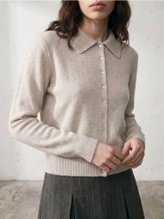 Rozpinany sweter z kołnierzykiem i domieszką wełny - szary. Szare swetry damskie Sinsay, l, bez wzorów, z wełny, bez kołnierzyka, bez ramiączek, bez kaptura. Za 49.99 zł.