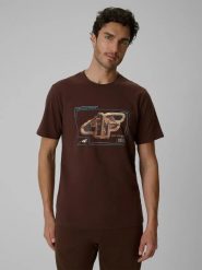 T-shirt regular z nadrukiem męski 4F 4FRSS26TTSHM4230. Brązowe t-shirty męskie 4f, l, bez wzorów, z bawełny, klasyczne, bez kołnierzyka. Za 68.99 zł.