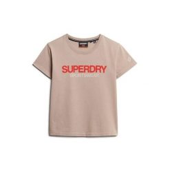 Damska dopasowana koszulka Superdry Sportswear Logo. Brązowe koszulki sportowe damskie Superdry., l, bez wzorów, bez kołnierzyka, bez ramiączek. Za 123.50 zł.