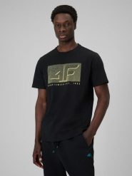 T-shirt regular z nadrukiem męski 4F 4FRSS26TTSHM3991. Czarne t-shirty męskie 4f, l, bez wzorów, z bawełny, klasyczne, bez kołnierzyka. Za 69.99 zł.