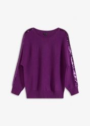 Cienki sweter z cekinami. Czarne swetry damskie bonprix, bez wzorów, bez kołnierzyka, bez ramiączek, bez kaptura. Za 112.99 zł.