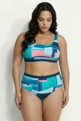 Damskie Bikini graficzny nadruk miękkie miseczki regulowane ramiączka. Niebieskie bikini damskie Ulla Popken, plus size, bez wzorów, plus size. Za 191.99 zł.