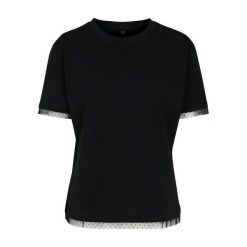 Koszulka Damska Z Koronkowymi Detalami. Czarne koszulki sportowe damskie BUILD YOUR BRAND, xl, bez wzorów, z koronki, sportowe, bez kołnierzyka. Za 76.99 zł.