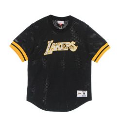 Jersey Los Angeles Lakers. Czarne koszulki sportowe męskie Mitchell & Ness, bez wzorów, z jersey, bez kołnierzyka, bez ramiączek, do koszykówki. Za 409.50 zł.