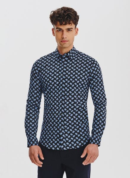PAKO LORENTE – Granatowa koszula w kwiaty. Koszule męskie Pako Lorente, m, bez wzorów, z bawełny, bez kołnierzyka, bez ramiączek. Za 119.99 zł.