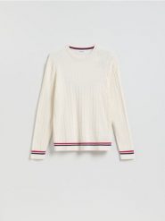 Strukturalny sweter z bawełną - biały. Białe swetry przez głowę męskie Reserved, l, bez wzorów, z bawełny, bez kołnierzyka. Za 129.99 zł.