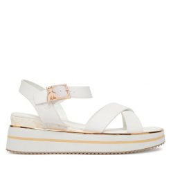 Sneakersy Patrizia Pepe. Białe sandały damskie Patrizia Pepe, bez wzorów, bez obcasa, na koturnie, bez zapięcia. Za 619.99 zł.