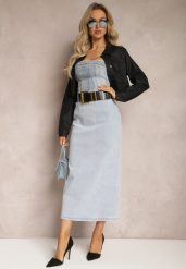 Jasnoniebieska Jeansowa Spódnica Midi Bawełniana z Ażurowym Paskiem i Klamrą Allerio. Niebieskie spódnice damskie Renee, l, w ażurowe wzory, z bawełny, eleganckie, midi. Za 159.99 zł.
