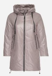 Ciemnobeżowa Długa Pikowana Kurtka z Kołnierzem Ozdobiona Sznurkami Rotira. Brązowe kurtki damskie Born2be, plus size, bez wzorów, z jeansu, bez kaptura. Za 259.99 zł.