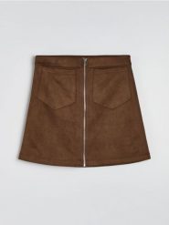 Spódnica mini z imitacji zamszu z zamkiem - brązowy. Brązowe spódnice damskie Sinsay, l, bez wzorów, mini. Za 39.99 zł.