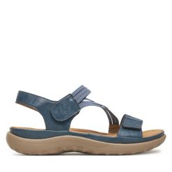 Sandały Rieker. Niebieskie sandały damskie Rieker, bez wzorów, bez obcasa, na płaskiej podeszwie, bez zapięcia. Za 309.99 zł.