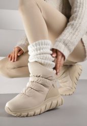 Ciemnobeżowe Śniegowce na Platformie z Tłoczeniem i Pikowaną Cholewką Resisia. Brązowe śniegowce i trapery damskie Renee, z puchu. Za 189.99 zł.