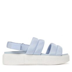 Sandały Tommy Jeans. Niebieskie sandały damskie Tommy Jeans, bez wzorów, z jeansu, bez obcasa, na płaskiej podeszwie, bez zapięcia. Za 189.99 zł.
