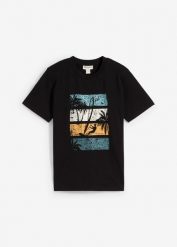 T-shirt z bawełny organicznej. Czarne koszule dla chłopców bonprix, bez wzorów, z bawełny, bez kołnierzyka, bez ramiączek. Za 44.99 zł.