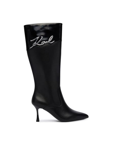 KARL LAGERFELD Kozaki KL32775 Czarny. Czarne kozaki damskie KARL LAGERFELD, ze skóry, bez obcasa, na szpilce. Za 1,459.00 zł.
