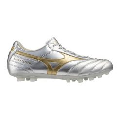 Buty piłkarskie Mizuno Morelia II Pro AG. Szare buty sportowe męskie Mizuno, bez zapięcia, do piłki nożnej. W wyprzedaży za 446.55 zł.