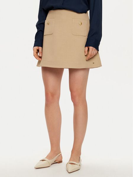 Tommy Hilfiger Spódnica mini WW0WW44994 Beżowy Regular Fit. Brązowe spódnice damskie Tommy Hilfiger, bez wzorów, z syntetyku, mini. Za 329.99 zł.