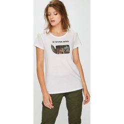 G-Star Raw - Top. Szare topy damskie G-Star Raw, z nadrukiem, z bawełny, z okrągłym kołnierzem, z krótkim rękawem. W wyprzedaży za 149.90 zł.