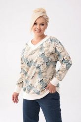 Bawełniana nierozpinana bluza Elsa w kwiaty 3D z dekoltem w serek V-neck PLUS SIZE XXL OVERSIZE. Białe bluzy damskie Moda Size Plus Iwanek, na zimę, plus size, bez wzorów, z bawełny, bez kaptura. Za 259.90 zł.