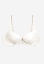 Jasnobeżowy Biustonosz Push Up z Przeszyciami i Wzorem w Kropki Azurelle. Brązowe biustonosze Born2be, bez wzorów, z koronki. Za 34.99 zł.