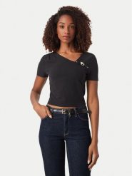Guess Bluzka W6YP33 K4383 Czarny Slim Fit. Czarne bluzki damskie Guess, s, z aplikacjami, bez kołnierzyka, bez ramiączek. Za 264.99 zł.