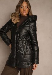 Czarna Przejściowa Kurtka z Pikowanymi Przeszyciami Kapturem i Suwakami Taranessa. Czarne kurtki damskie Renee, l, bez wzorów, z dzianiny. Za 179.99 zł.