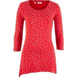 Shirt z dłuższym tyłem, rękawy 3/4 bonprix czerwono-biały w kropki. Bluzki damskie bonprix. Za 49.99 zł.