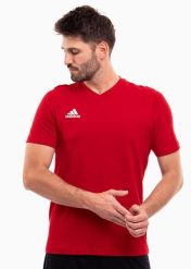 Koszulka męska adidas Entrada 22 Tee. Czerwone koszulki sportowe męskie Adidas, m, bez wzorów, z bawełny, bez kołnierzyka, bez ramiączek, do piłki nożnej. Za 73.99 zł.