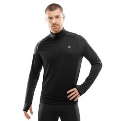 Męska bluza do biegania z suwakiem pod szyją Fitness Siroko Intuit Black. Czarne bluzy męskie SIROKO, m, bez wzorów, z materiału, bez kaptura, do biegania. Za 149.00 zł.