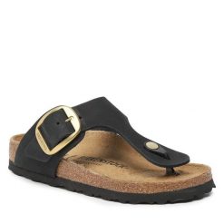 Japonki Birkenstock. Czarne klapki damskie Birkenstock, bez wzorów, bez obcasa. Za 507.99 zł.