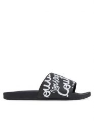 Versace Jeans Couture Klapki 78VA3SQ1 Czarny. Czarne klapki damskie Versace Jeans Couture, bez wzorów, z jeansu, bez obcasa. Za 319.99 zł.
