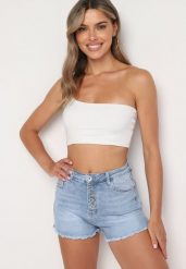 Niebieskie Jeansowe Szorty z Wysokim Stanem i Ozdobnymi Guzikami Jeviana. Niebieskie szorty damskie Born2be, na lato, l, bez wzorów, z denimu, eleganckie, z podwyższonym stanem. Za 74.99 zł.
