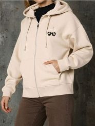 Rozpinana bluza z kapturem - beżowy. Brązowe bluzy damskie Sinsay, l, bez wzorów, z kapturem. Za 49.99 zł.