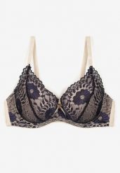 Granatowo-Beżowy Biustonosz Typu Full Cup z Ozdobną Koronką Lanithiel. Niebieskie biustonosze Born2be, bez wzorów, z jeansu. Za 19.99 zł.