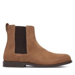 Sztyblety Calvin Klein. Brązowe botki męskie Calvin Klein, bez wzorów, bez zapięcia. Za 649.99 zł.