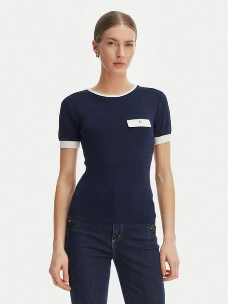 Rinascimento Bluzka CFM0012253003 Granatowy Slim Fit. Niebieskie bluzki damskie Rinascimento, l, bez wzorów, z wiskozy, bez kołnierzyka, bez ramiączek. Za 217.99 zł.