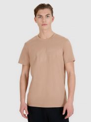 4F T-shirt regular z nadrukiem męski - beżowy XXL. Brązowe koszulki sportowe męskie 4f, m, bez wzorów, z bawełny, klasyczne, bez kołnierzyka. Za 59.99 zł.
