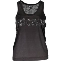 Top w kolorze czarnym. Czarne topy damskie Just Cavalli, Calvin Klein, Lee, z nadrukiem, z okrągłym kołnierzem. W wyprzedaży za 399.95 zł.