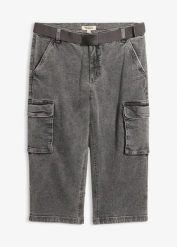 Jeansy bojówki 3/4 ze stretchem i paskiem, relaxed fit. Niebieskie jeansy męskie bonprix. Za 64.99 zł.
