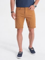 Szorty męskie CHINO - camel V17. Brązowe spodnie materiałowe męskie Ombre Clothing, m, bez wzorów, z bawełny. W wyprzedaży za 39.99 zł.