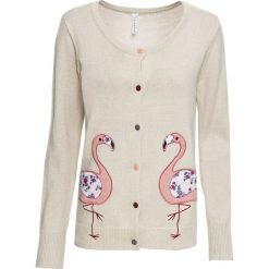 Kardigan z aplikacją z motywem flamingów bonprix beżowy. Kardigany damskie marki bonprix. Za 119.99 zł.