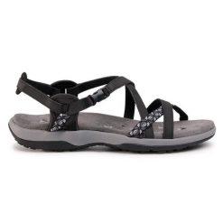 Sandały Skechers. Czarne sandały damskie Skechers, bez wzorów, bez obcasa, na płaskiej podeszwie, bez zapięcia. Za 199.99 zł.