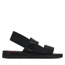 Sandały LOVE MOSCHINO. Czarne sandały damskie Love Moschino, bez wzorów, bez obcasa, na płaskiej podeszwie, bez zapięcia. Za 299.99 zł.