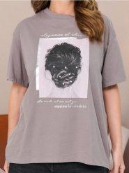 Koszulka - szary. Szare t-shirty damskie Sinsay, l, bez wzorów, bez kołnierzyka. W wyprzedaży za 12.99 zł.