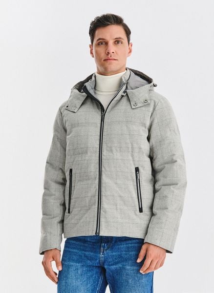 PAKO LORENTE – Szara kurtka w kratę z odpinanym kapturem. Szare kurtki męskie Pako Lorente, na zimę, m, bez wzorów, z elastanu. Za 799.99 zł.